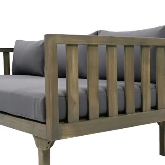 67.75" Patio Sofa, 3 Seater Outdoor Sofa with Rattan Arms, Acacia Wood Daybed with Water-Resistant Cushions -Christopher Knight Home image {5}