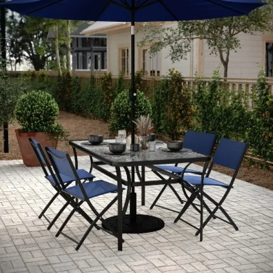 Flash Furniture Tory Commercial Grade Patio Table with Tempered Glass Top with Umbrella Hole and Steel Tube Frame image {1}