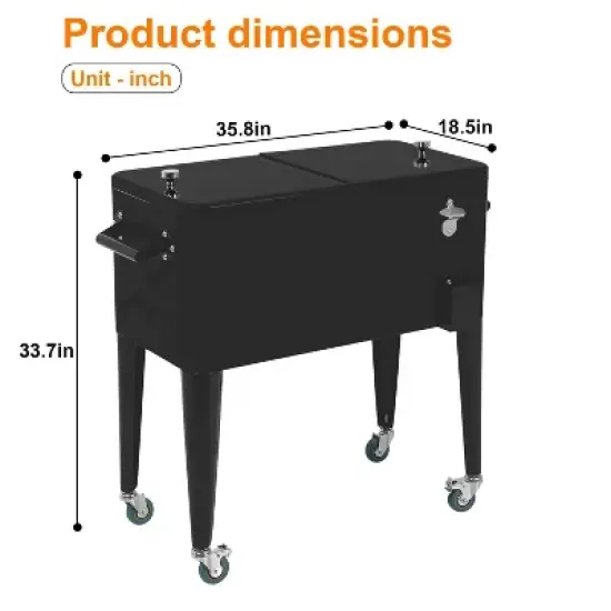 FDW Cooling Bin 80 Quart Outdoor Cooler Cart Rolling Cooler Bin with Wheels & Cap Catcher Keep Drinks Cool or Warm for Hours image {6}