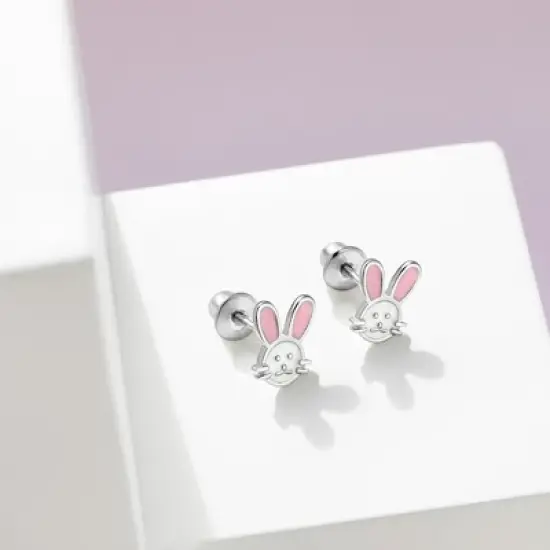 Girls' Silly Rabbit Screw Back Sterling Silver Earrings - In Season Jewelry image {3}