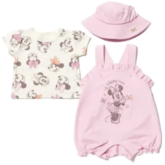 Disney Princess Ariel Baby Girls French Terry Short Overalls T-Shirt and Hat 3 Piece Outfit Set Newborn to Infant image {9}