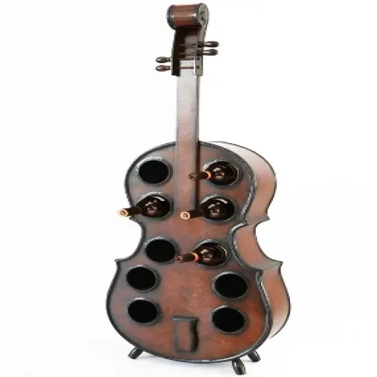 Vintiquewise Decorative 10 Bottle Wooden Cello Shaped Wine Rack 53" Inch Floor Violin image {1}