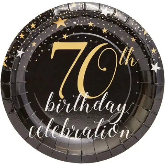 Blue Panda 80-Count 70Th Birthday Celebration Disposable Paper Plates 7 inches Black Party Supplies image {2}