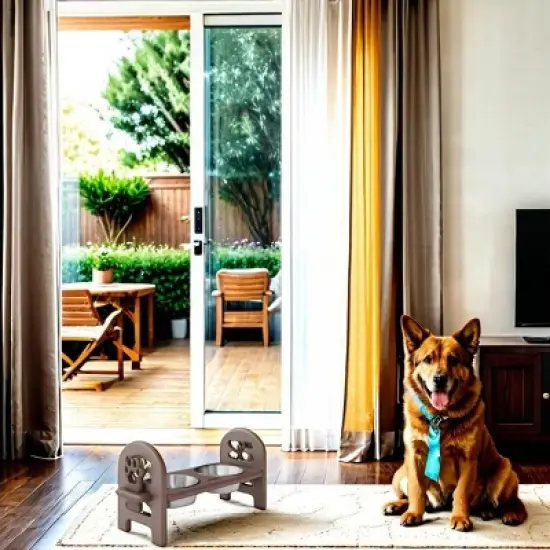 INFURNIC Pet Bowl Adjustable Travel Ready Recycled Durable Poly Lumber Easy to Pack Modern Design, Brown, 19"*7"*9.5" image {4}