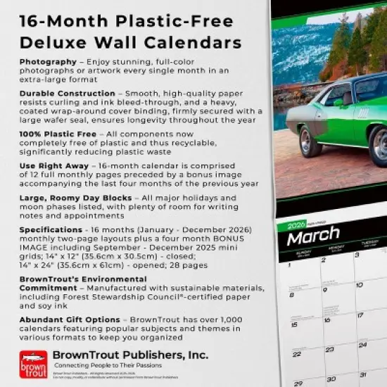BrownTrout American Muscle Cars 2026 14"x24" Hanging Deluxe Wall Calendar Plastic-Free image {5}
