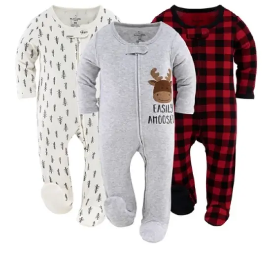 The Peanutshell Footed Baby Sleepers for Boys or Girls, Buffalo Plaid & Woodland, 3-Pack, Newborn to 12 Month Sizes image {9}