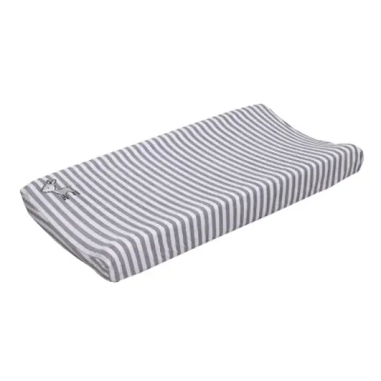 Little Love by NoJo Sweet Deer - Grey, White Stripe Plush Changing Pad Cover with Pink Deer Applique image {3}