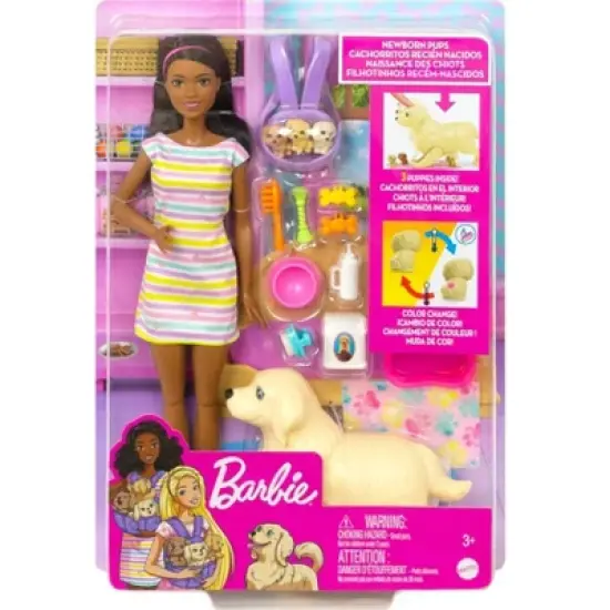 Barbie Doll Newborn Pups Playset - Brunette Hair image {5}