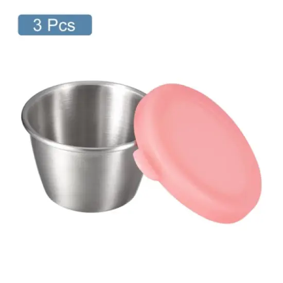 Unique Bargains Stainless Steel Picnic Travel Salad Dressing Condiment Container Cups with Lids 3 Pcs image {2}