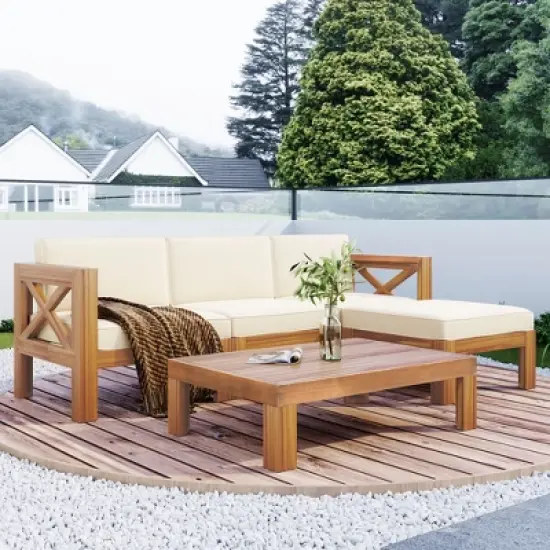 YOOCOZZ Wood Patio 5-Piece Sectional Sofa Seating Set with Cushions image {1}
