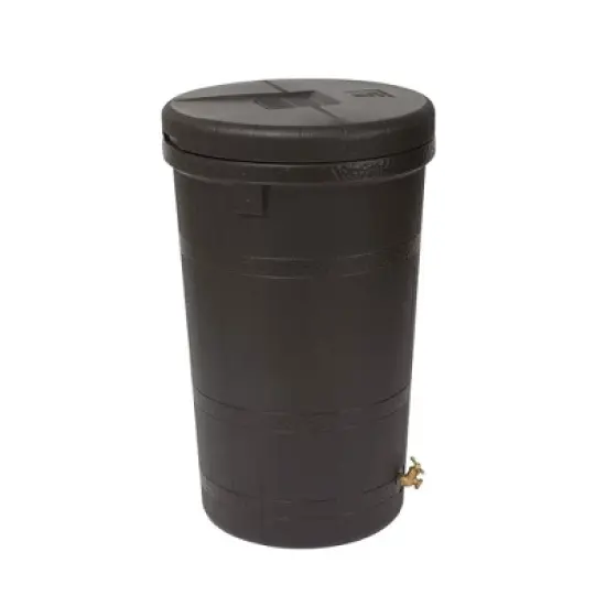 Good Ideas Aspen 50 Gallon Capacity Rain Barrel Water Storage Collector Saver with Brass Spigot and Removable Lid, Oak Brown (2 Pack) image {1}