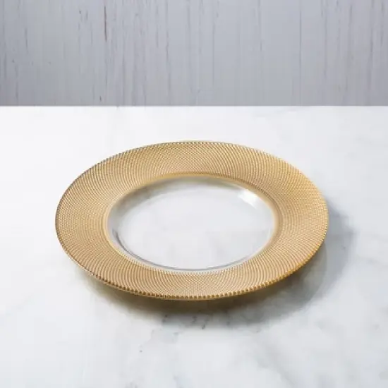 Classic Touch Set of 4 Glass Chargers With Gold Dotted Border - 13"D image {1}