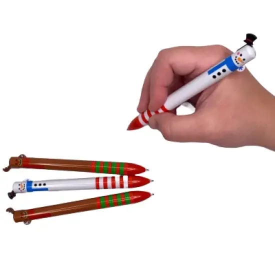Holiday Reindeer & Snowman Pens (2 Pack) - Retractable, 2-Color Ink, Cute Winter Designs (5.5 Inch) image {2}