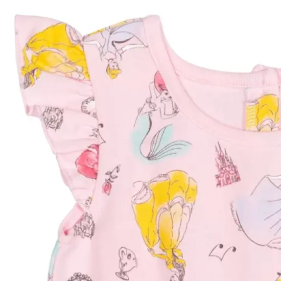 Disney Princess Mulan Belle Ariel Cinderella Sleeveless Romper Pink image {1}
