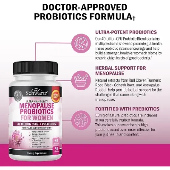 Women's Menopause Probiotic Capsules, Supports Hormone Balance and Weight Loss, Menopause Relief for Women, Bioschwartz image {3}