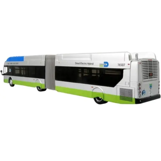 New Flyer Xcelsior XN-60 Aerodynamic Articulated Bus #11 Silver & Blue w/Green Stripe 1/87 (HO) Diecast Model by Iconic Replicas image {2}
