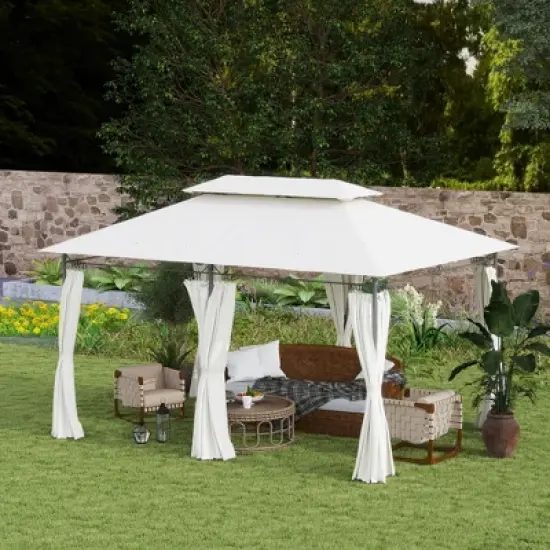 Outsunny&nbsp;10'&nbsp;x&nbsp;13' Patio Gazebo, Double Roof Outdoor Gazebo with Curtains and Metal Frame for Garden, Lawn, Backyard and Deck, Cream White image {1}