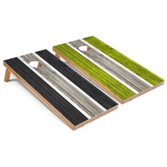 Skip's Garage Dark Grey and Lime Striped Cornhole Board Set, Includes 2 Boards, 8 Bags image {6}