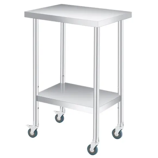 Stainless Steel Table with Wheels - Metal Work Table with Adjustable Undershelf, 2 Tiers Utility Tables Food Prep Worktable Rolling Cart image {7}