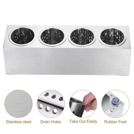 Unique Bargains Stainless Steel Cylinder Commercial Utensil Holder 4 Holes image {1}