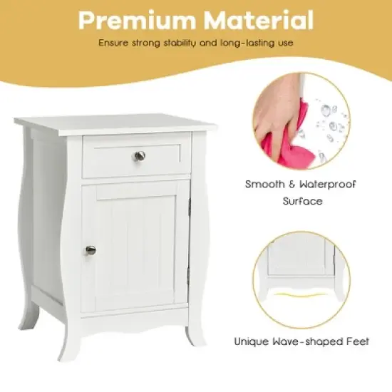 Costway 2PCS Accent End Table with Drawer Storage Cabinet Nightstand White image {6}