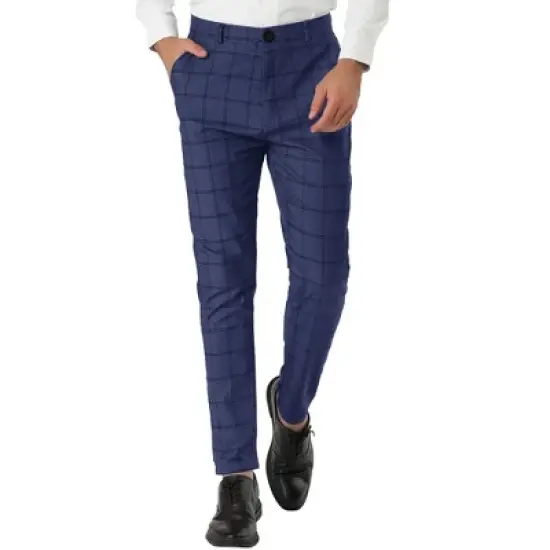 Lars Amadeus Men's Dress Plaid Slim Fit Flat Front Business Pants with Pockets image {15}