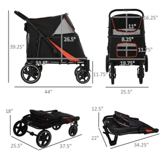Gulches Pet Strollers: Black 1-Click Foldable Stroller for Medium to Large Dogs image {2}