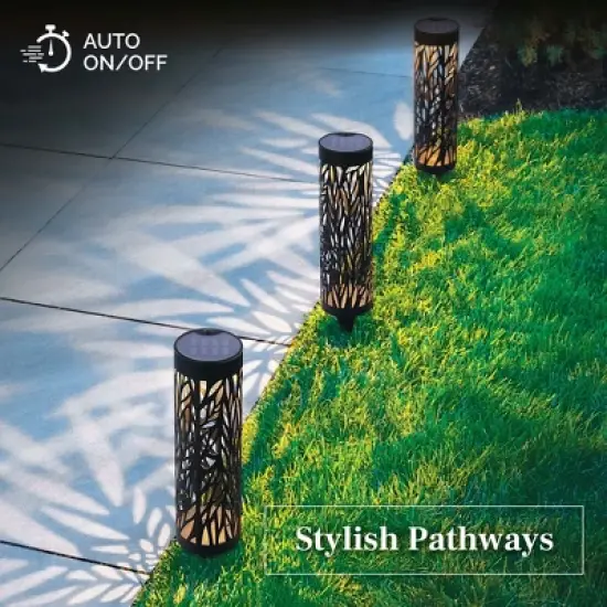 Bell + Howell Black Bollard Pathway Lights Solar Powered - Pack of 4 image {6}