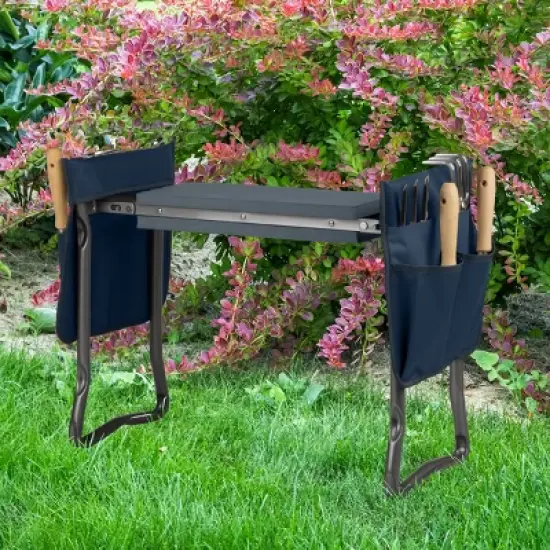 Gardening Kneeling Bench- Foldable Foam Pad Stool for Kneelers- 2 Tool Pouches & Handles image {1}