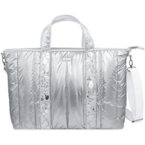 Packed Party Silver Puffy Confetti Weekender Duffle Bag, Overnight Travel Luggage for Women, Great for Ladies at the Gym, Airlines, Travel, Hospital image {3}