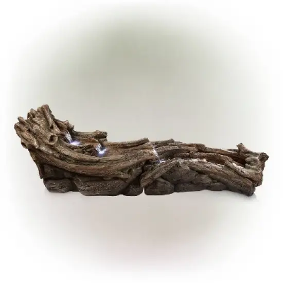 26" Tiered Wood River Stream Fountain with LED Lights Gray/White - Alpine Corporation image {3}