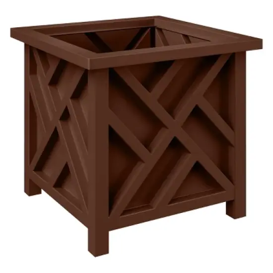 15.5-inch Lattice Design Planter Box - Decorative Outdoor Flower or Plant Pot - Front Porch, Patio, and Garden Decor by Pure Garden image {8}