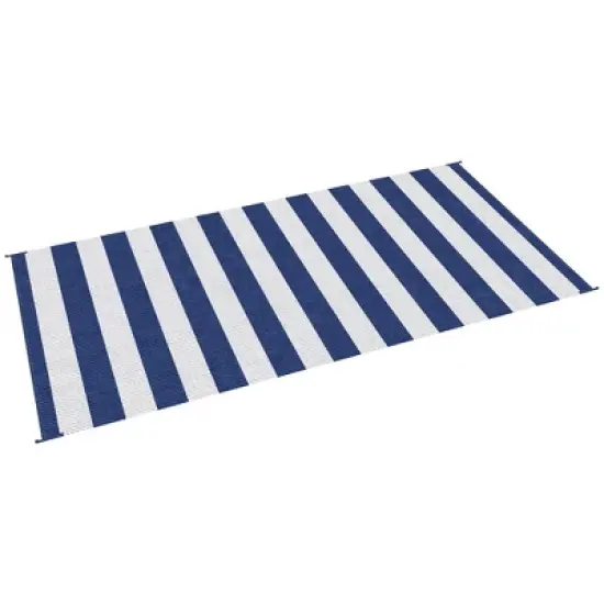 Outsunny RV Mat, Outdoor Patio Rug / Large Camping Carpet with Carrying Bag, 9' x 18', Waterproof Plastic Straw, Reversible, Blue & White Striped image {3}