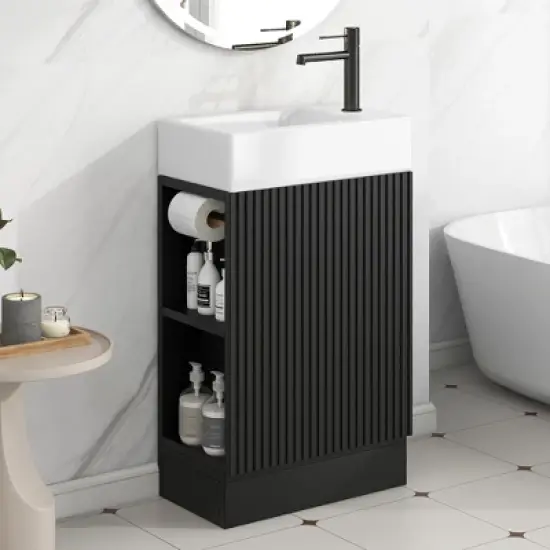 Whisen Modern Bathroom Vanity with Sink, Bathroom Vanity Cabinet with Two-tier Shelf image {2}