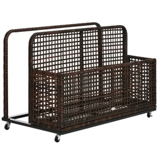 Outsunny Wheeled Patio Wicker Pool Float Storage, Pool Caddy w/ Compartment & Basket image {3}