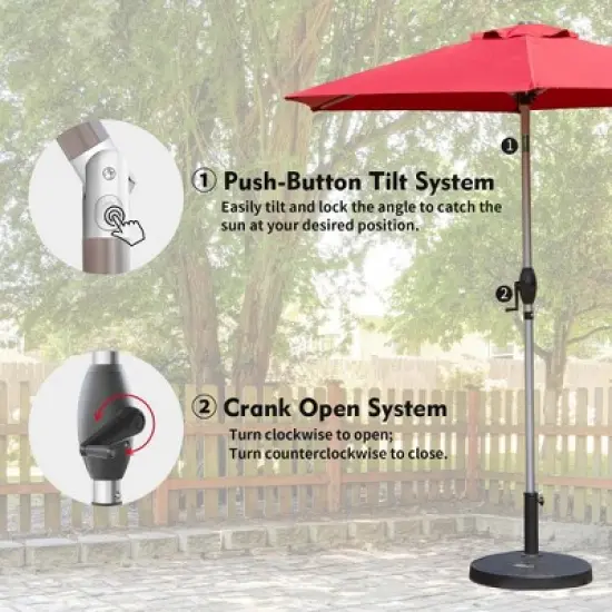 Syemin Outdoor Patio Umbrella with 6 Sturdy Ribs, Push Button Tilt and Crank, Waterproof, UV-Resistant, Brick red, 90"*90"*86.64" image {4}