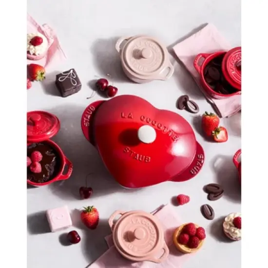Staub Cast Iron 1.75-qt Heart Cocotte - Cherry image {1}