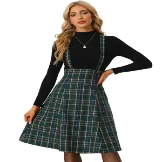 Allegra K Women's Plaid Midi Tartan Pinafore Skirt image {6}