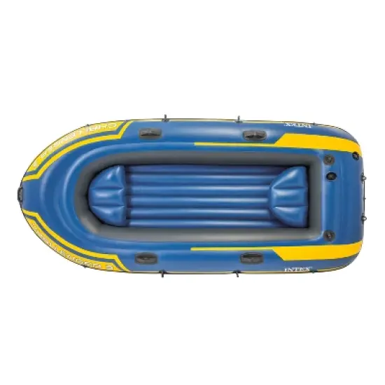 Intex 68370EP Challenger 3 Inflatable Raft Boat Set With Pump And Oars, Blue image {1}