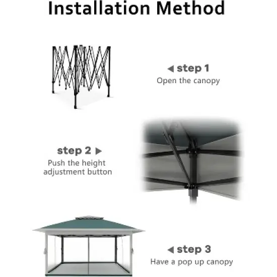 Garvee 13 X 13FT Pop Up Gazebo, Patio Folding Canopy with Mosquito Netting - Backyard Tent for Party, Outdoor Dining, Patio, Backyard image {4}