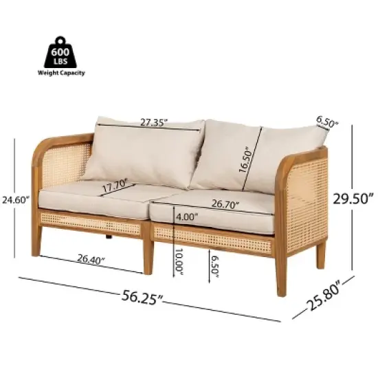 Outdoor Rattan Loveseat with Acacia Wood Frame,Modern 2-Seat Patio Sofa with Cushions,Curved Armrest Bench for Porch or Garden-Coolbibila image {3}