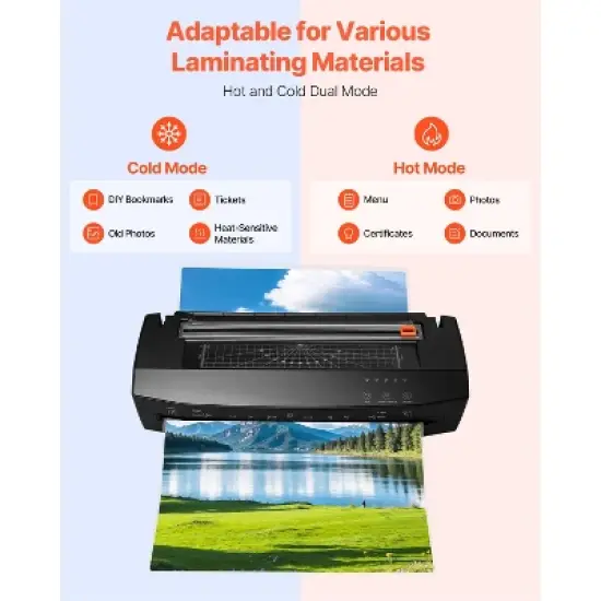 VEVOR Laminator Machine, Cold and Hot Lamination for Max A3 Paper Size, 1 min Quick Warm Portable Laminator, 3-10 mil Thickness, Black image {2}