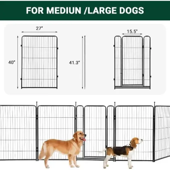Nasitip 40"/48" Black 8/16-Panel Dog Playpen, Indoor Outdoor Heavy Duty Metal Pet Exercise Pen with Wide Door & Low Threshold image {5}