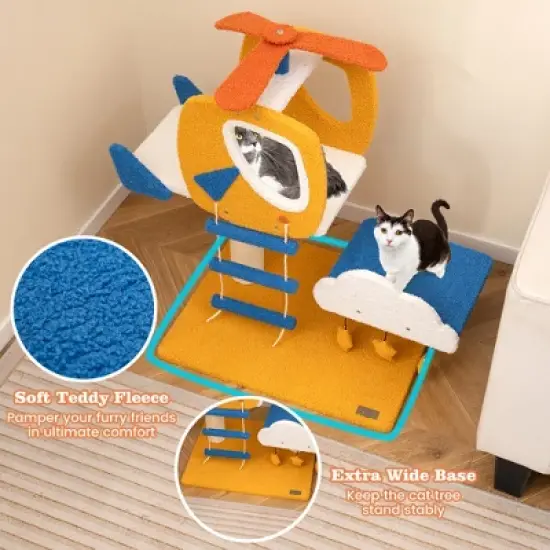 Tangkula Aviation-themed Cat Tree for Indoor Cats w/ Helicopter Top Perch Scratching Post image {6}