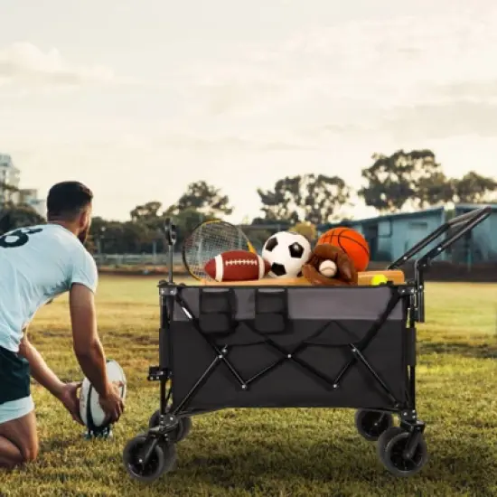 RISOKEYS Folding Wagon Cart - Portable Large Capacity All-Terrain Utility Wagon with 360&deg; Wheels,for Camping,Beach,Shopping,Outdoor,Family Use image {7}