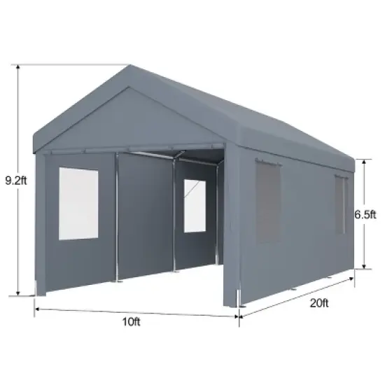 10&times;20 FT Garage, Portable Garage with Roll-up Doors and Ventilated Windows, Galvanized Steel Frame and PE Canopy-Coolbibila image {6}