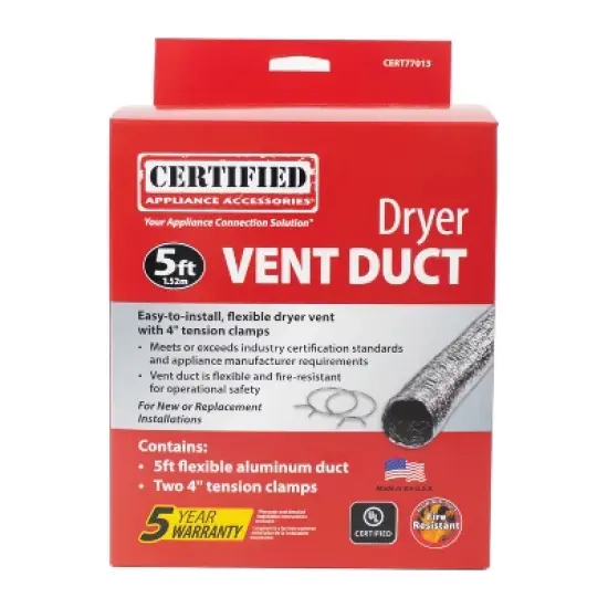 Certified Appliance Accessories&reg; Flex Dryer Vent Transition Duct, 5ft in Silver image {2}