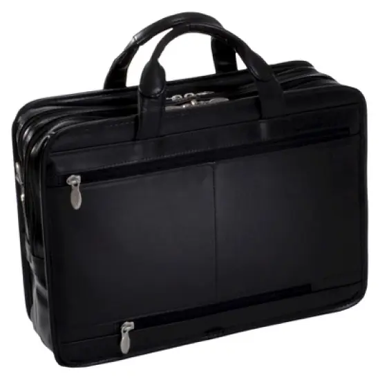 McKlein Hubbard Leather Double Compartment Laptop Briefcase (Black) image {2}