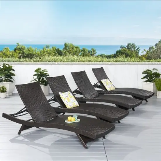 GDFStudio Olivia Outdoor Wicker Armless Adjustable Chaise Lounge (Set of 4) image {10}
