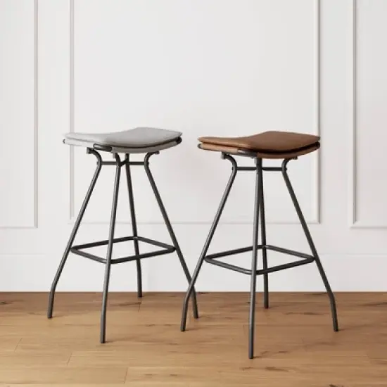 Dominique Upholstered Counter Height Barstool Distressed Dark Brown/Matte Black - Nathan James image {3}